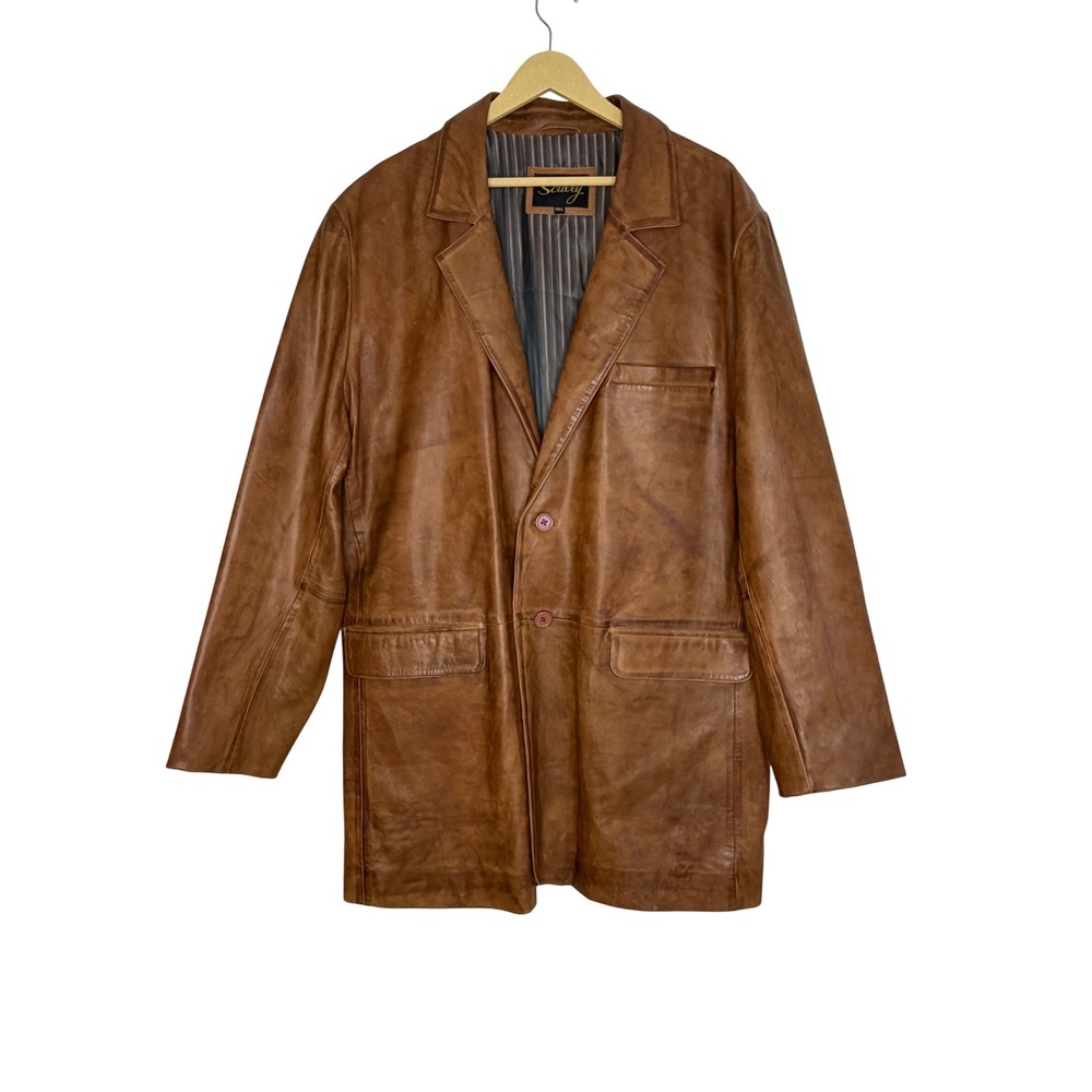 Scully Lambskin Leather Blazer Mens 48L Brown Western Vintage Y2K Jacket